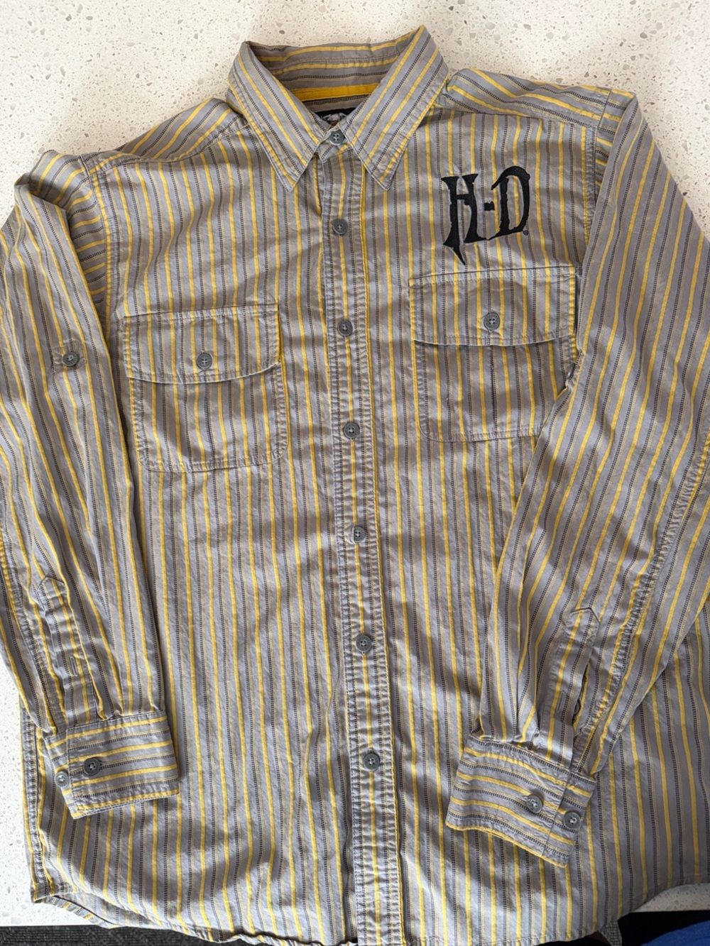 Harley-Davidson Yellow & Gray Striped Button-Down Shirt